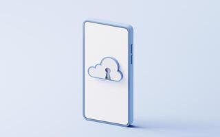 Cloud computing with security lock on mobile phone, 3d rendering. photo