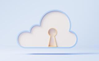 Cloud computing with security lock, 3d rendering. photo