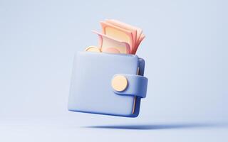 Blue cartoon leather wallet, 3d rendering. photo