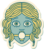 sticker of tattoo in traditional style of female face wearing a ball gag png