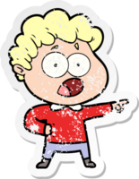 distressed sticker of a cartoon man gasping in surprise png