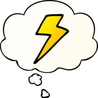 cartoon lightning bolt with thought bubble in smooth gradient style png