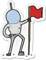 sticker of a cartoon astronaut planting flag png