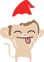 funny hand drawn flat color illustration of a monkey wearing santa hat png