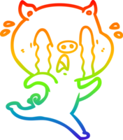 rainbow gradient line drawing of a crying pig cartoon png
