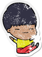 distressed sticker of a cartoon smug boy png