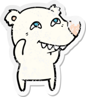 distressed sticker of a cartoon polar bear showing teeth png