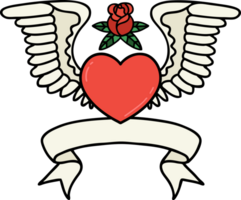 traditional tattoo with banner of a heart with wings png