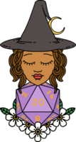 Retro Tattoo Style human witch with natural twenty dice roll png