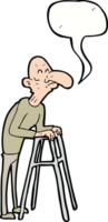 cartoon old man with walking frame with speech bubble png