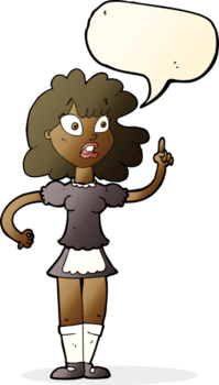 mucama preocupada de dibujos animados con burbujas de discurso png