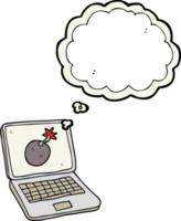 hand drawn thought bubble cartoon laptop computer with error screen png