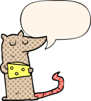 cartoon mouse with cheese with speech bubble in comic book style png