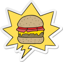 desenho animado empilhado hamburguer com discurso bolha adesivo png