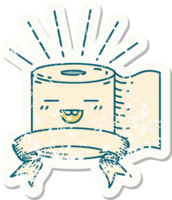 worn old sticker of a tattoo style toilet paper character png