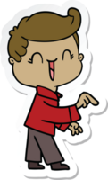 sticker of a cartoon laughing boy pointing png