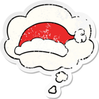 cartoon christmas hat with thought bubble as a distressed worn sticker png