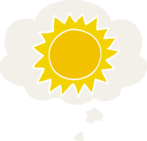 cartoon sun with thought bubble in retro style png