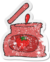 retro distressed sticker of a cartoon popping jar of jam png