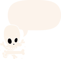 cartoon skull and bones with speech bubble in retro style png
