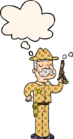 cartoon sheriff with thought bubble in comic book style png