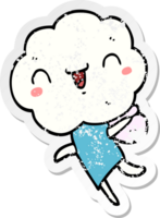 verontruste sticker van een schattig cartoon wolkhoofd wezen png