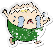 distressed sticker of a humpty dumpty cartoon egg man crying png