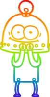 rainbow gradient line drawing of a happy carton robot with light bulb png