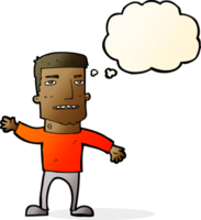 cartoon waving stressed man with thought bubble png