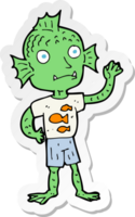 sticker of a cartoon waving fish boy png