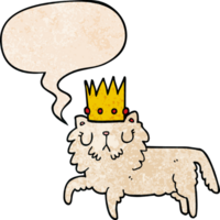 dessin animé chat portant couronne avec discours bulle dans rétro texture style png