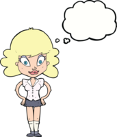 cartoon pretty woman with thought bubble png