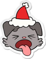 hand drawn sticker cartoon of a dog face wearing santa hat png