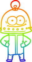 rainbow gradient line drawing of a happy carton robot with light bulb png