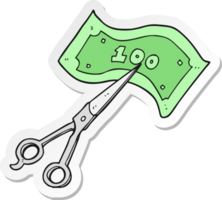 sticker of a cartoon scissors cutting money png