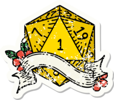 grunge sticker van een natuurlijk een d20 Dobbelsteen rollen png