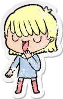 distressed sticker of a cartoon woman png