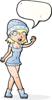 dessin animé jolie fille au chapeau en agitant avec bulle de dialogue png