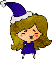 hand drawn christmas textured cartoon of kawaii girl png