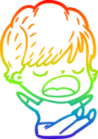 rainbow gradient line drawing of a cartoon woman talking png