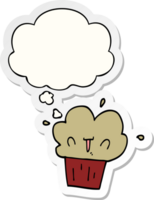 cartoon cupcake with thought bubble as a printed sticker png