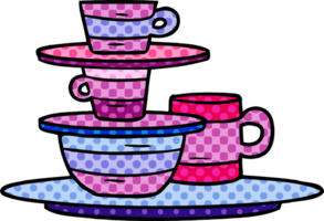 hand drawn cartoon doodle of colourful bowls and plates png
