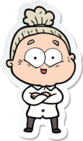 sticker of a cartoon happy old woman png