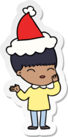 happy hand drawn sticker cartoon of a boy wearing santa hat png