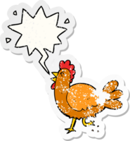 dibujos animados gallo con habla burbuja afligido afligido antiguo pegatina png