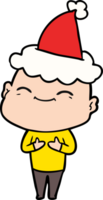 content main tiré ligne dessin de une chauve homme portant Père Noël chapeau png