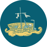 icon of a tattoo style empty boat with skull png