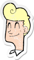 retro distressed sticker of a cartoon smiling man png