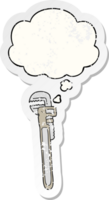 cartoon adjustable wrench with thought bubble as a distressed worn sticker png
