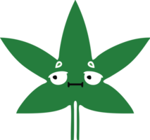 flat color retro cartoon of a marijuana leaf png